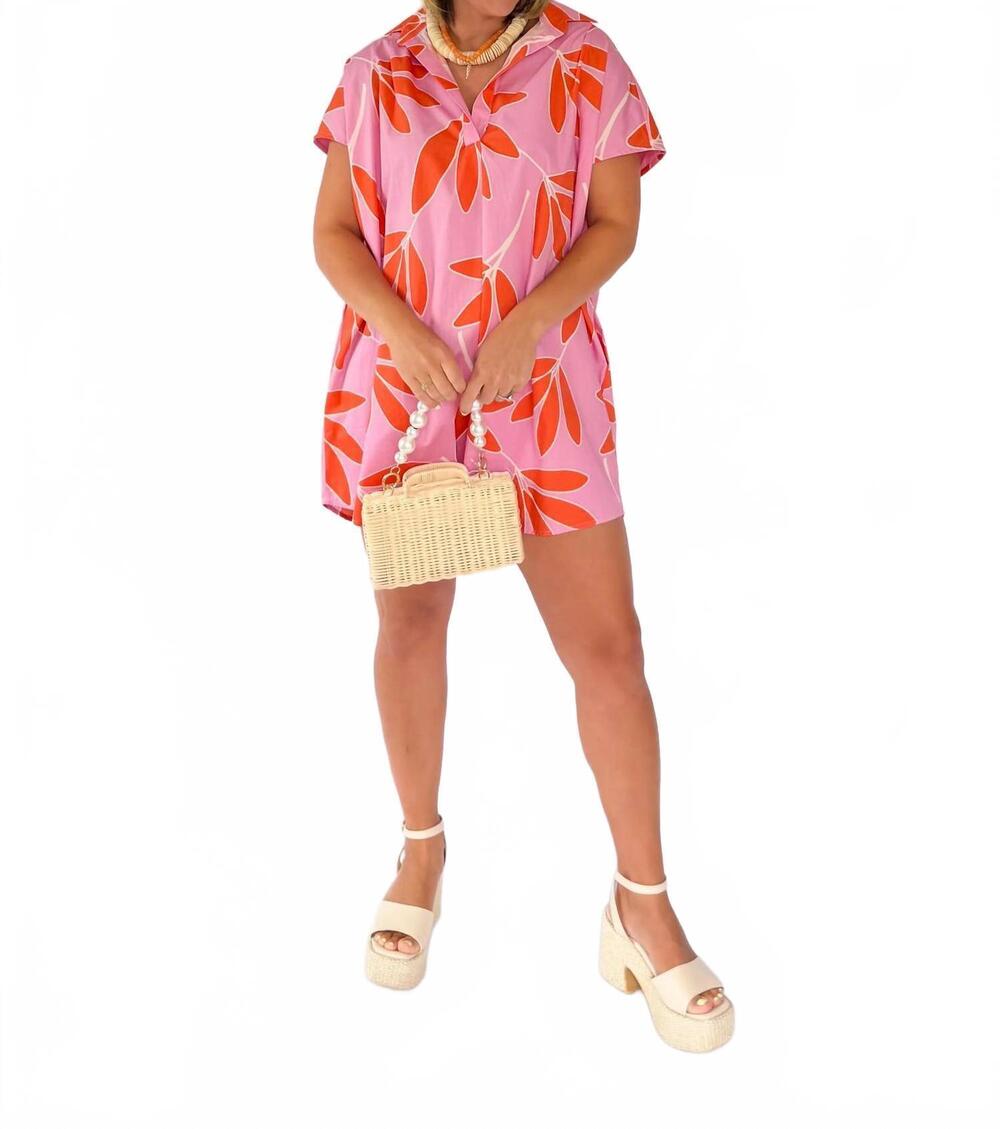 NEW KARLIE palm leaf signature shirt dress in pink